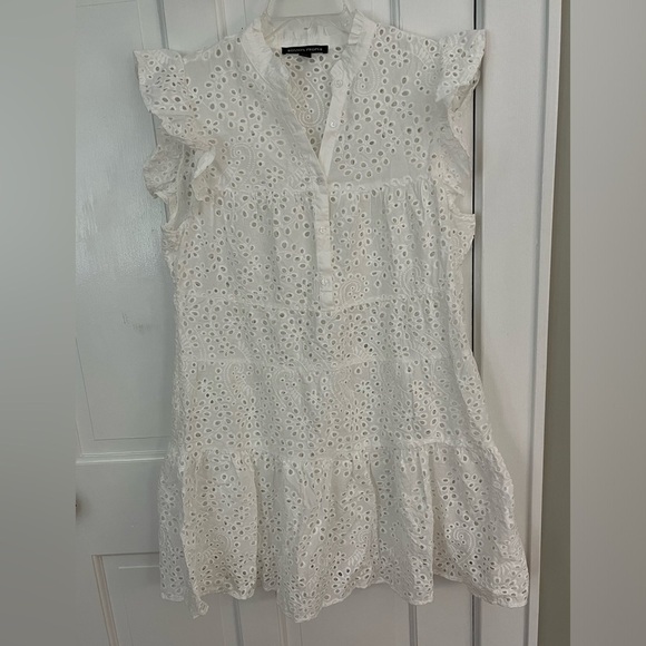 Boston Proper 100% Cotton White Eyelet Tiered Ruffle Dress Size Large Clean Girl - Picture 2 of 11